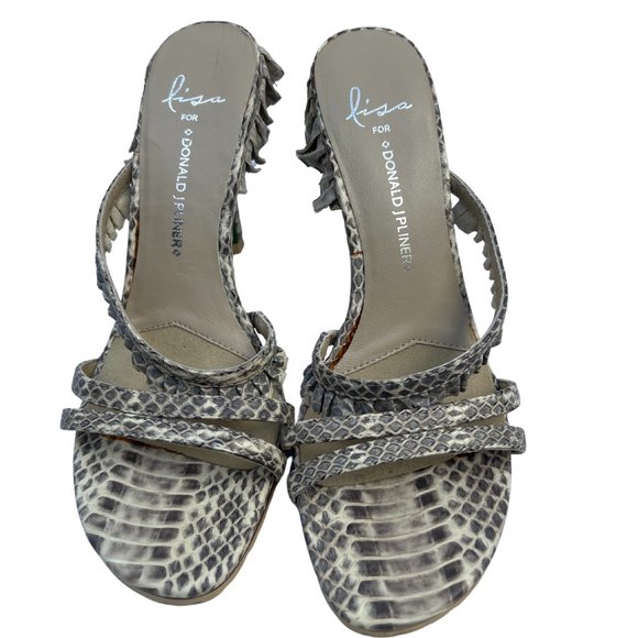 Lisa For Donald J. Pliner NWOT Snake Skin Open Toe High Heel Cream & Black 6½M - Picture 1 of 10